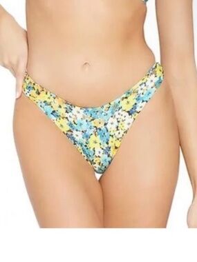 NWOT l*space Yellow & Blue Floral Bikini cheeky Bottom size XL
